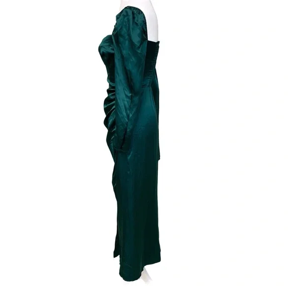 reformation gloriana long sleeve sweetheart side slit silk midi dress Reformation Green Gloriana Silk Long Sleeve Midi Bustier Dress Size 0 Side  Slit